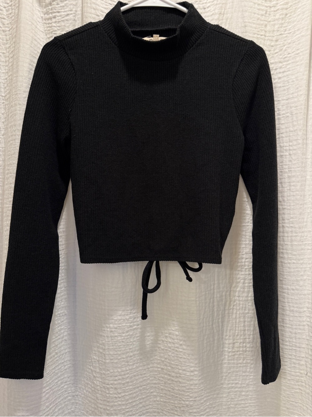 Madewell Ribbed Mockneck Open-Back Crop Top in True Black